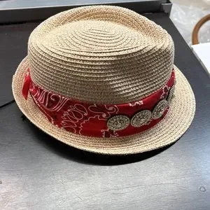 Je t’aime Straw Bandana Fedora Jaybird Panama Fedora - White Straw Hat for Summer with  main image 2